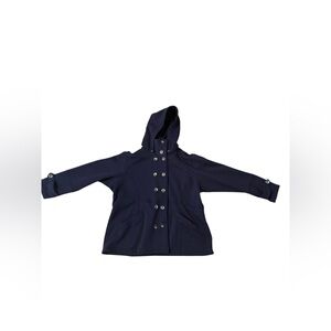 Coldwater Creek Women’s Navy Double Breasted Pea Coat Hooded Plus Size 2X Y2K